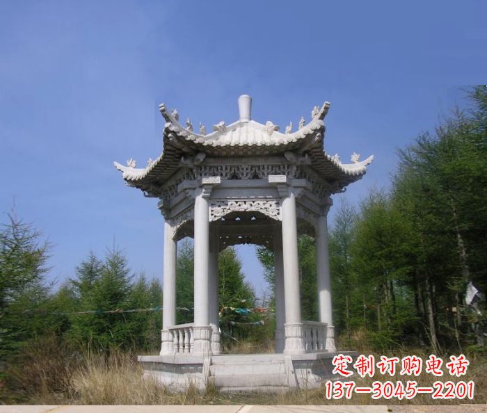 威海精美大理石六角石凉亭雕塑