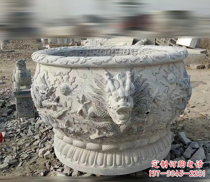 威海大理石龙浮雕水缸