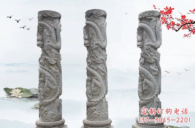 威海精美大理石龙柱雕塑