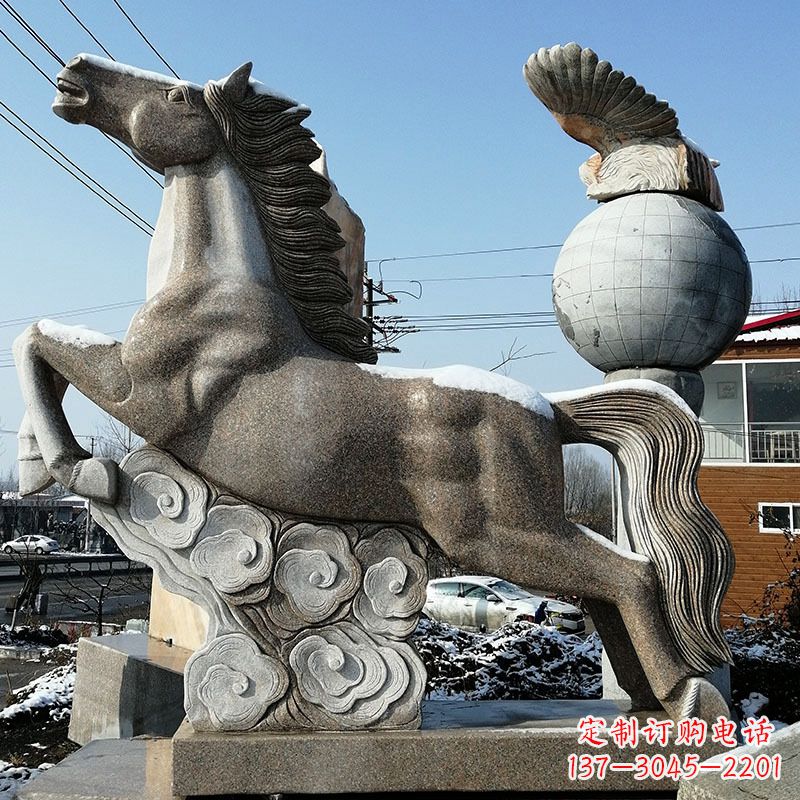 威海大理石马踏祥云雕塑