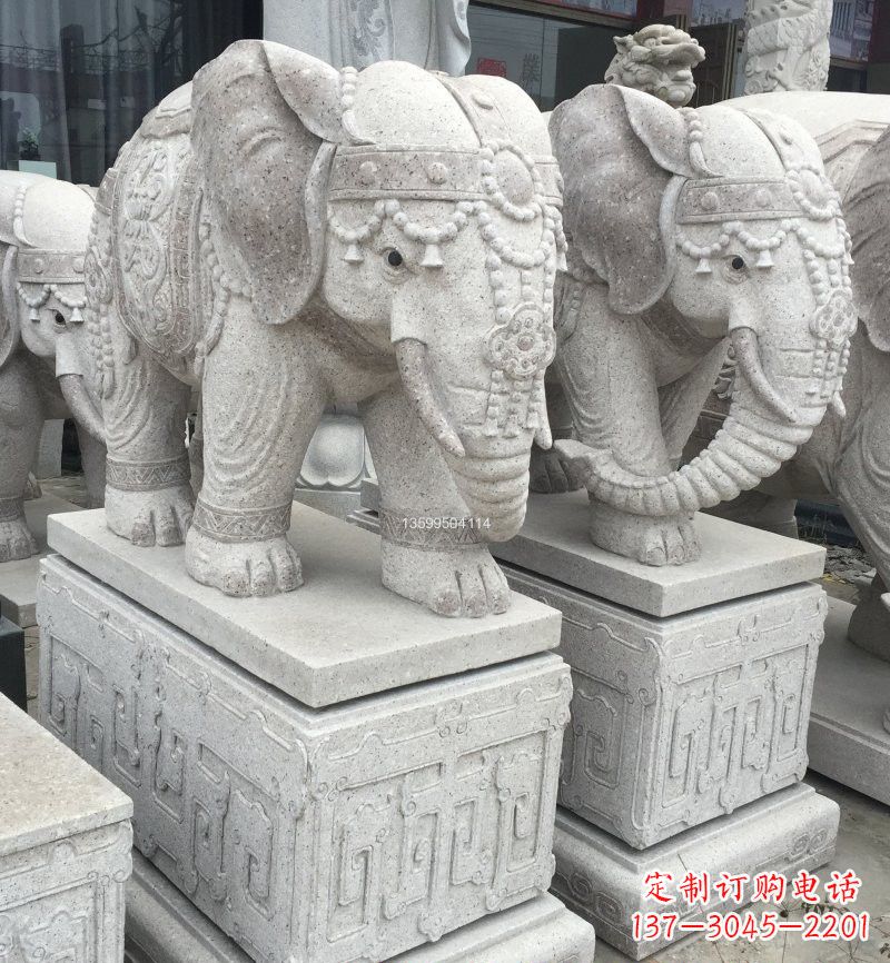 威海精美绝伦的大理石门口大象雕塑