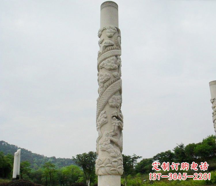 威海大理石盘龙柱雕塑