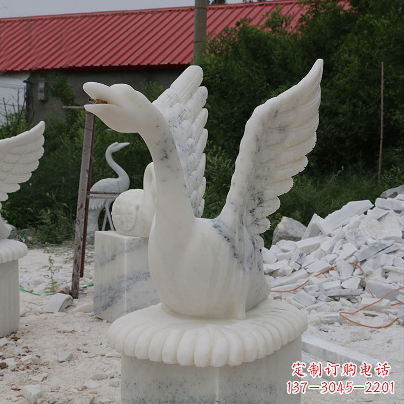 威海大理石喷水天鹅石雕 园林水景装饰动物雕塑