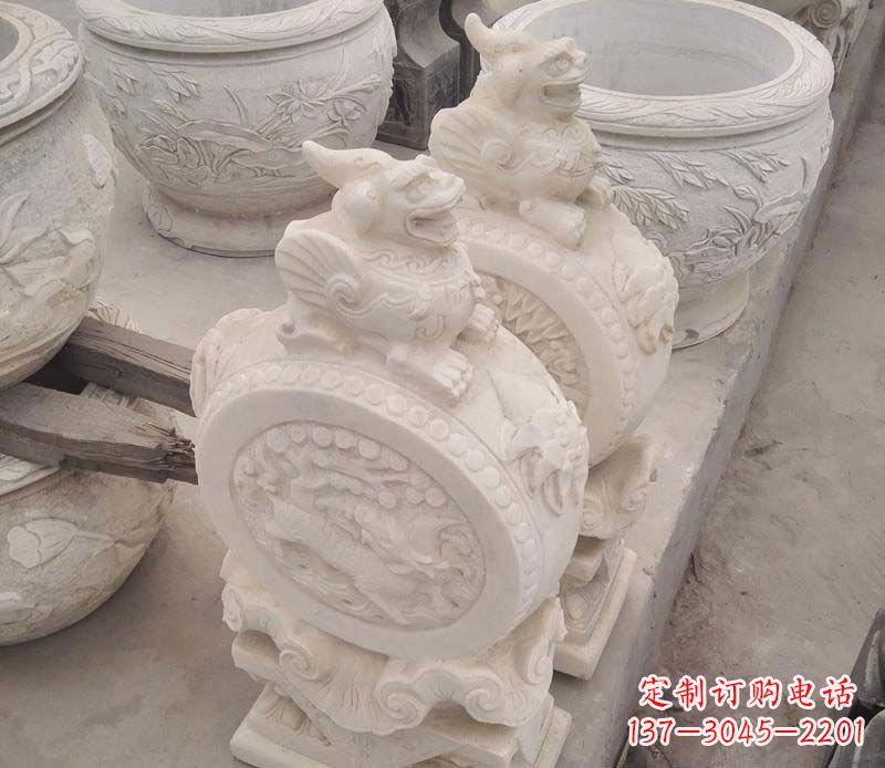 威海大理石貔貅抱鼓石雕塑