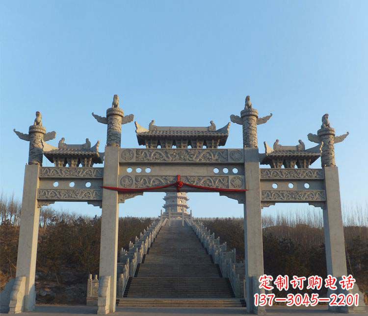 威海精美大理石三门牌坊雕塑