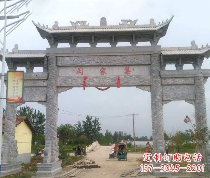 威海精美大理石三门牌楼雕塑