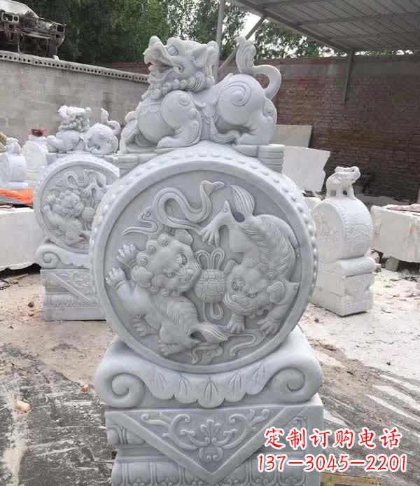 威海大理石狮子抱鼓石雕塑