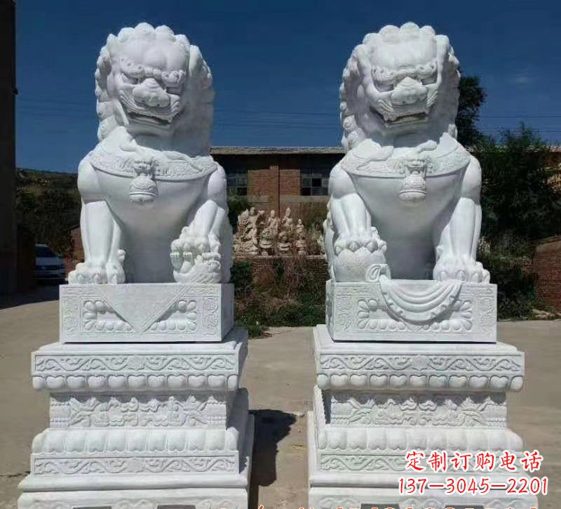 威海大理石狮子石雕，雕塑定制精美狮子