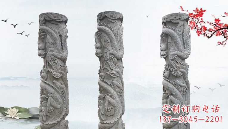 威海精美大理石龙柱雕塑