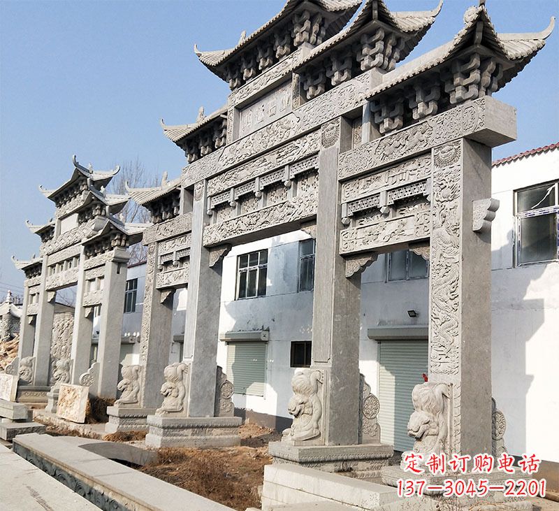 威海大理石石雕牌坊雕塑定制