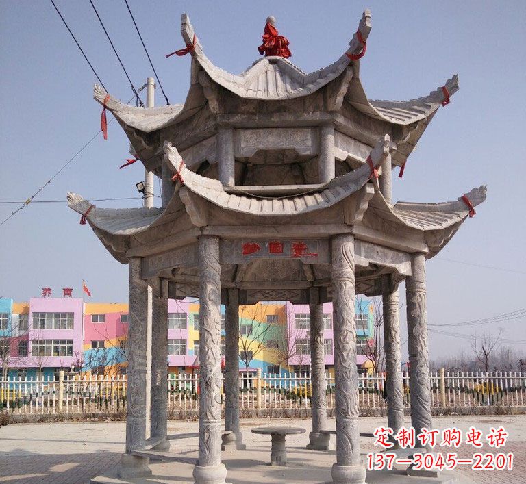 威海大理石双层八角凉亭雕塑