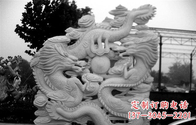 威海精美大理石双龙雕塑