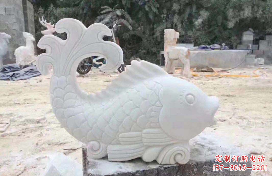 威海大理石鱼喷泉雕塑装置