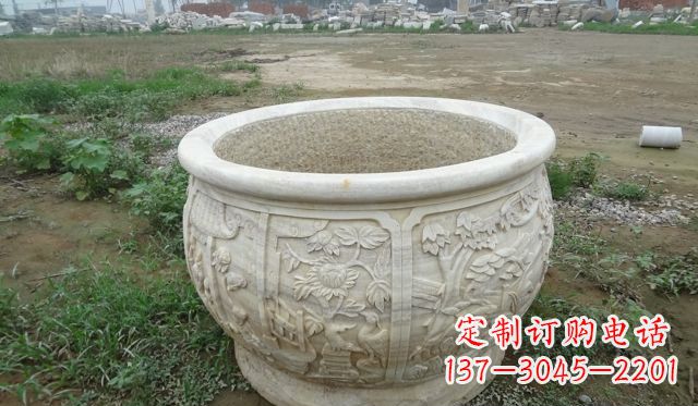 威海大理石鸳鸯花盆雕塑