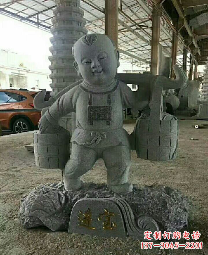 威海装点童年的大理石招财进宝儿童雕塑