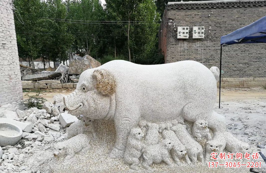 威海大理石招财小母猪动物雕塑