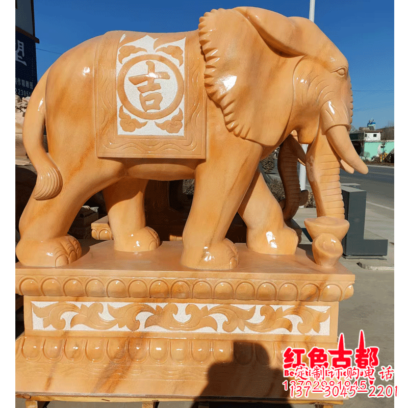 威海大象头影背墙石雕