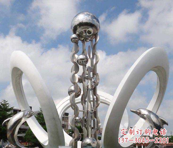 威海精致不锈钢海豚雕塑