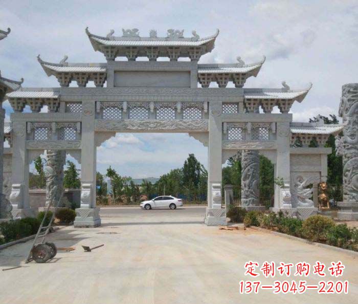 威海精美大型村口牌坊石雕