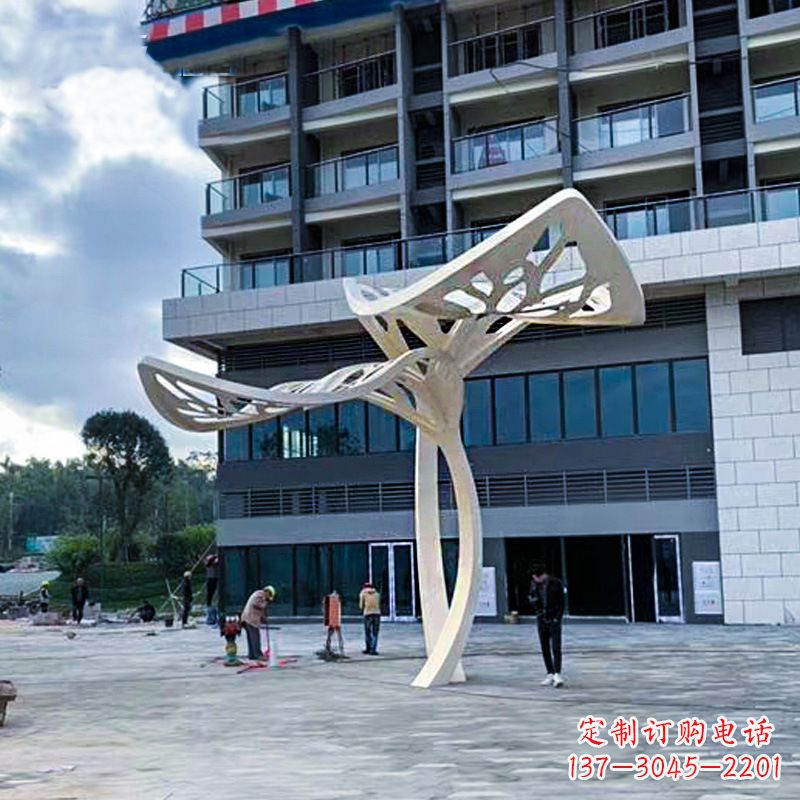 威海大型广场不锈钢抽象树叶雕塑