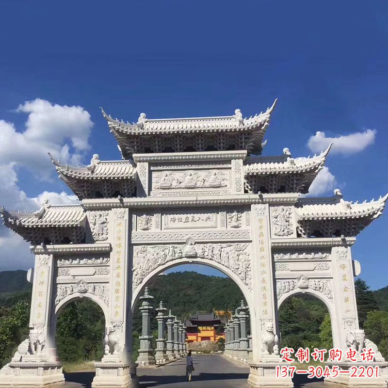 威海大型汉白玉景区大门石雕牌楼
