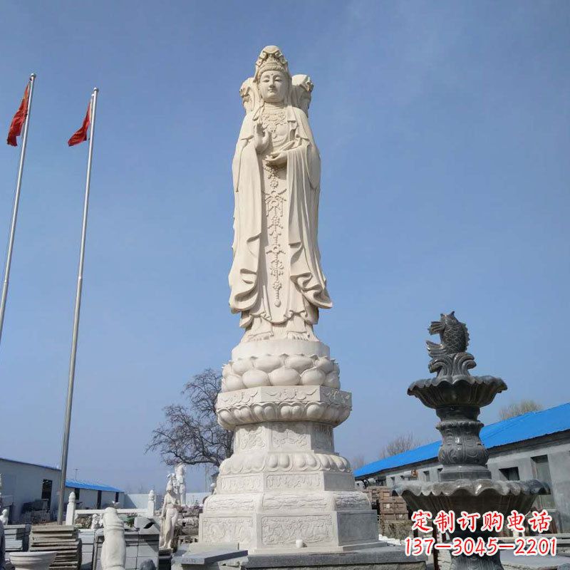 威海中领雕塑汉白玉三面观音石雕