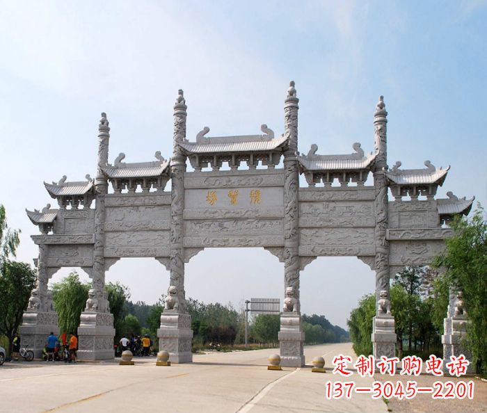 威海大型五门道路石雕牌坊定制