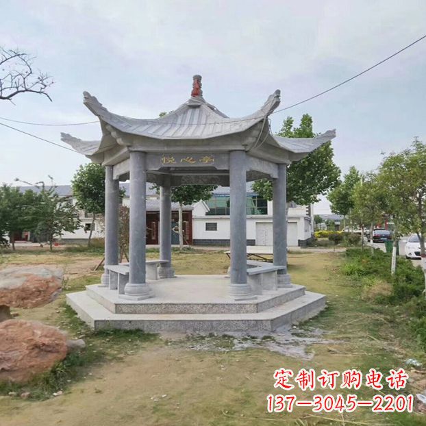威海单层六角石凉亭公园亭子