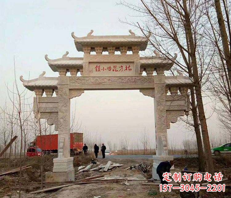威海单门大理石牌坊石雕_2