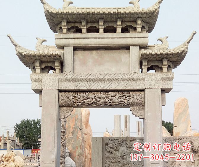 威海单门大理石牌坊石雕