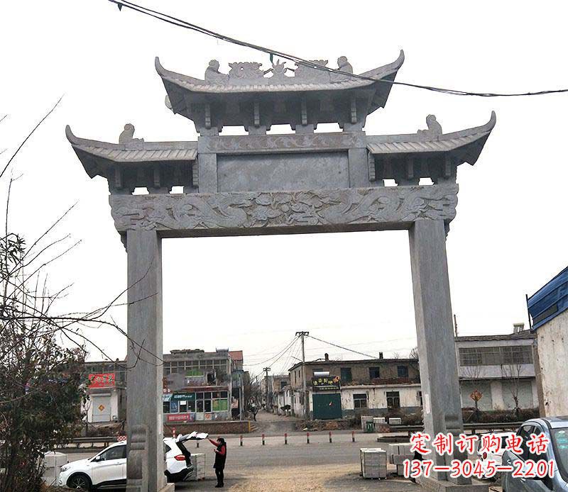 威海单门大理石牌坊石雕_1