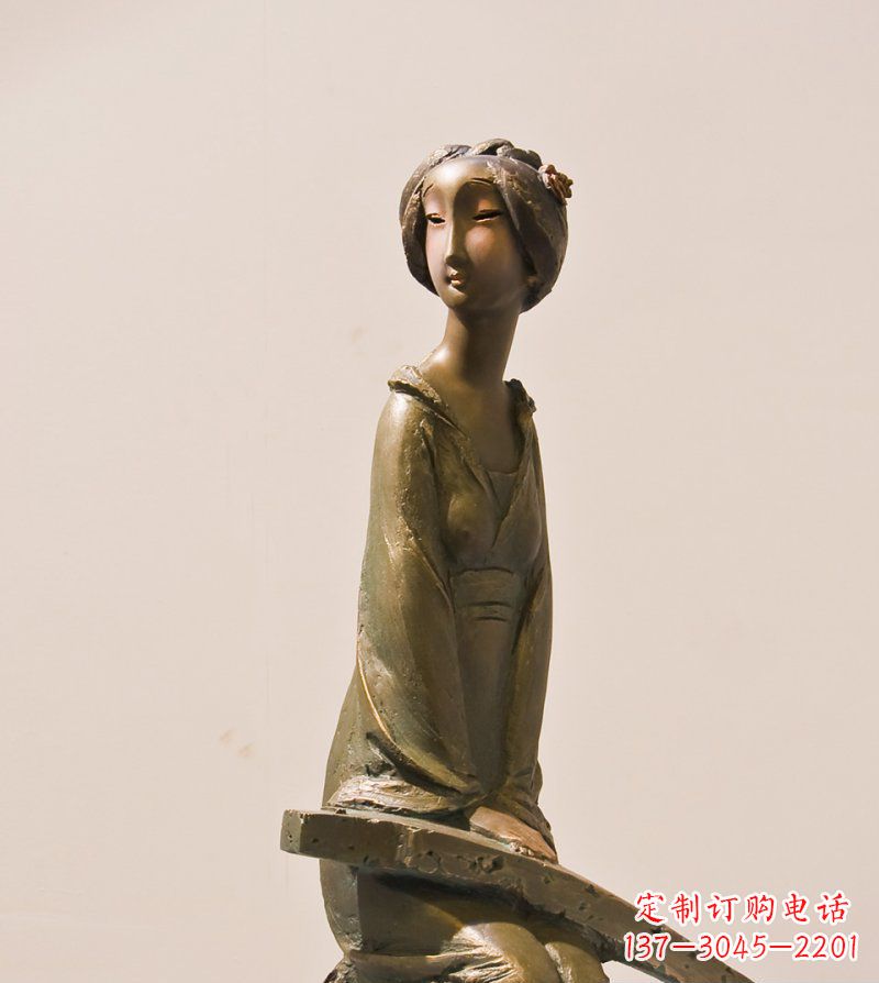 威海古筝女人铜雕古代人物雕塑