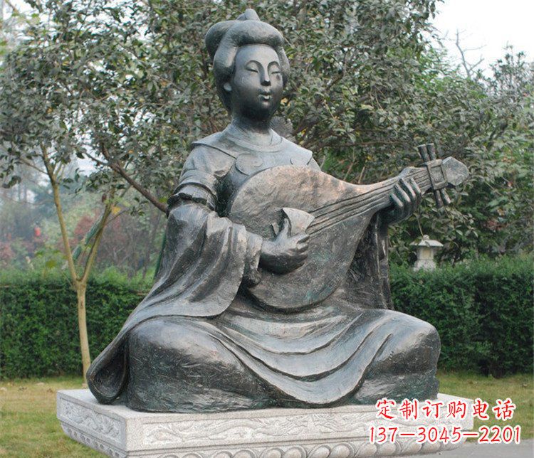威海弹琵琶的乐妓古代人物铜雕