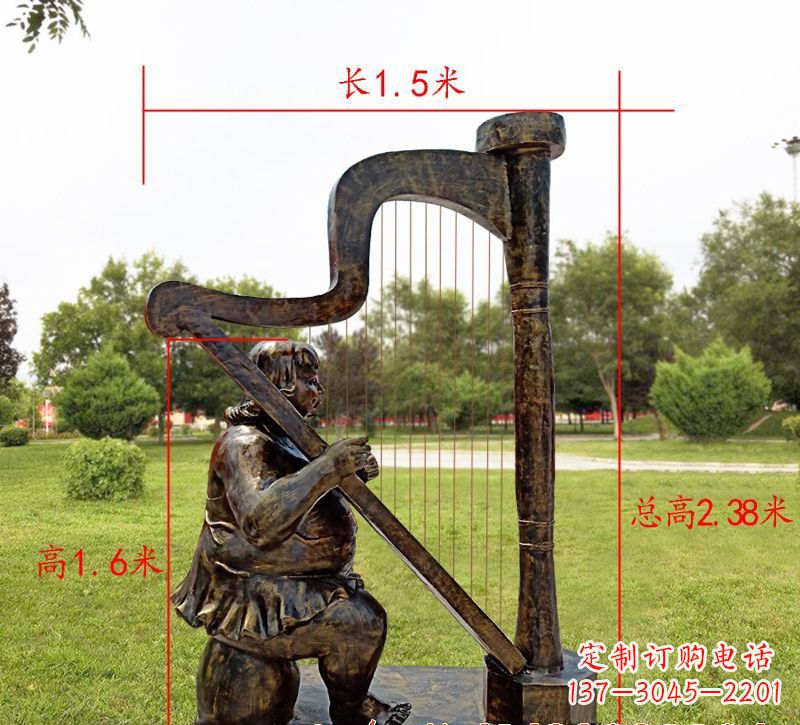威海弹竖琴音乐人物铜雕