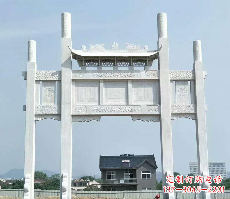 威海道路三门牌坊石雕 (4)