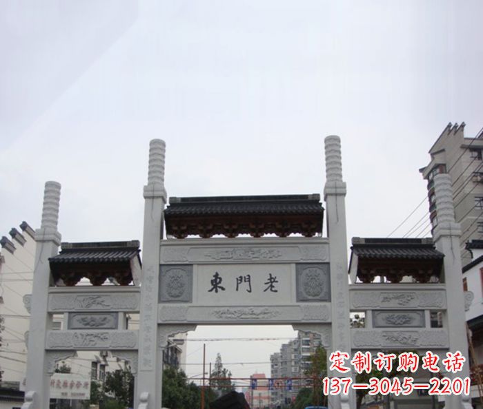 威海精美三门石牌坊雕塑
