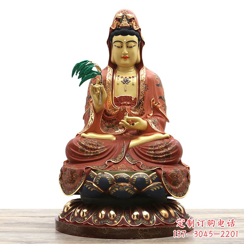 威海滴水观音彩绘铜雕雕塑摆件