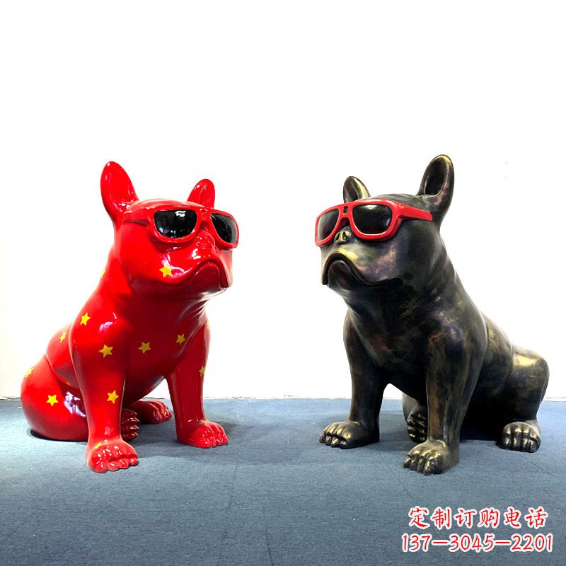 威海斗牛犬公仔,网红眼镜狗卡通美陈雕塑摆件