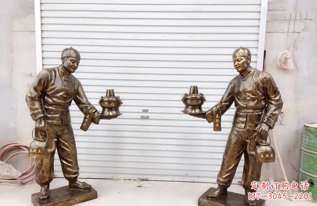 威海店小二铜雕塑——传承传统铸造工艺