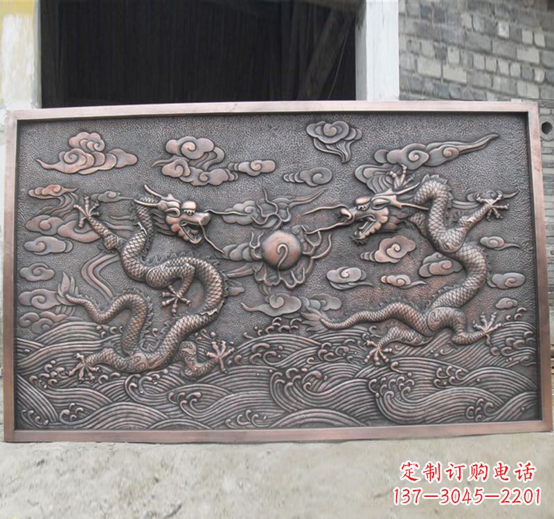 威海锻铜双龙戏珠浮雕雕塑
