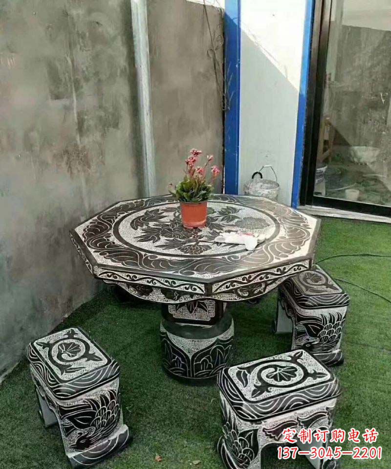 威海多边形石头桌凳雕塑