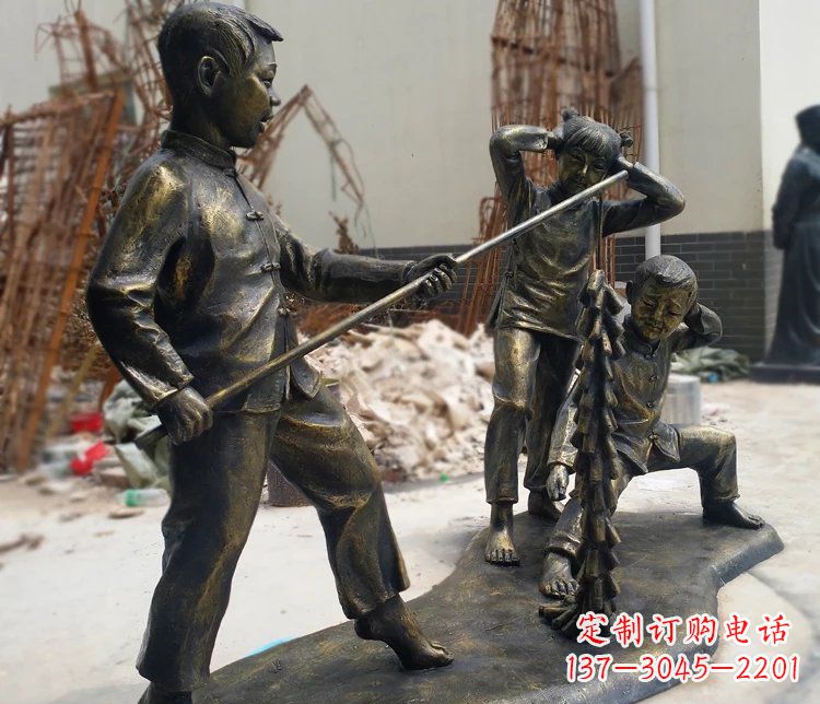威海儿童放鞭炮庭院景观铜雕塑