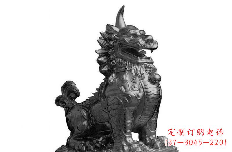 威海法院门口独角兽獬豸铜雕