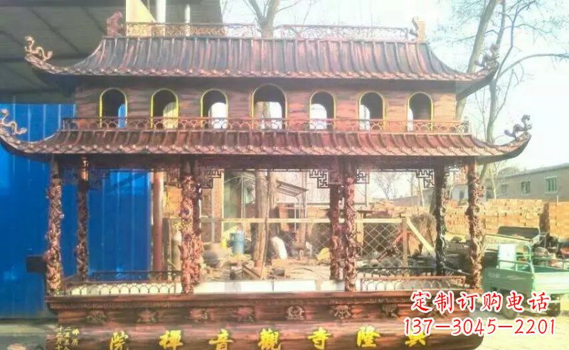 威海方形寺庙古典香炉铜雕塑