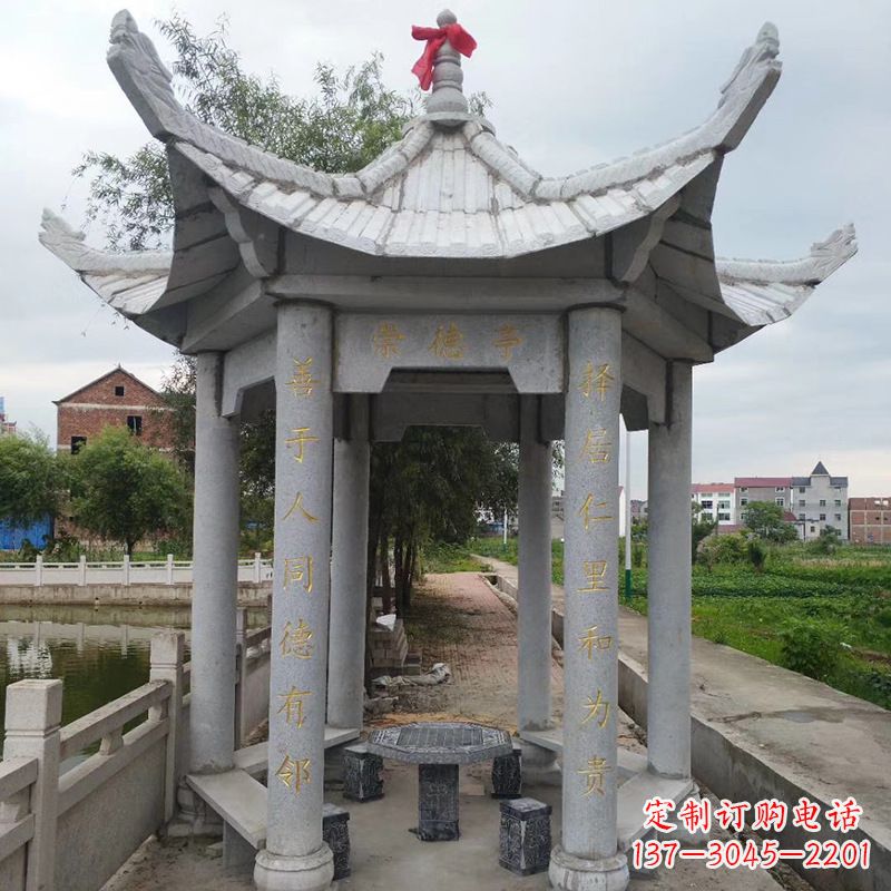 威海仿古大理石凉亭雕塑-公园园林石雕亭子