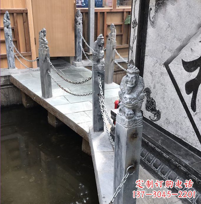 威海典雅传统的仿古胡人拴马石栏杆雕塑