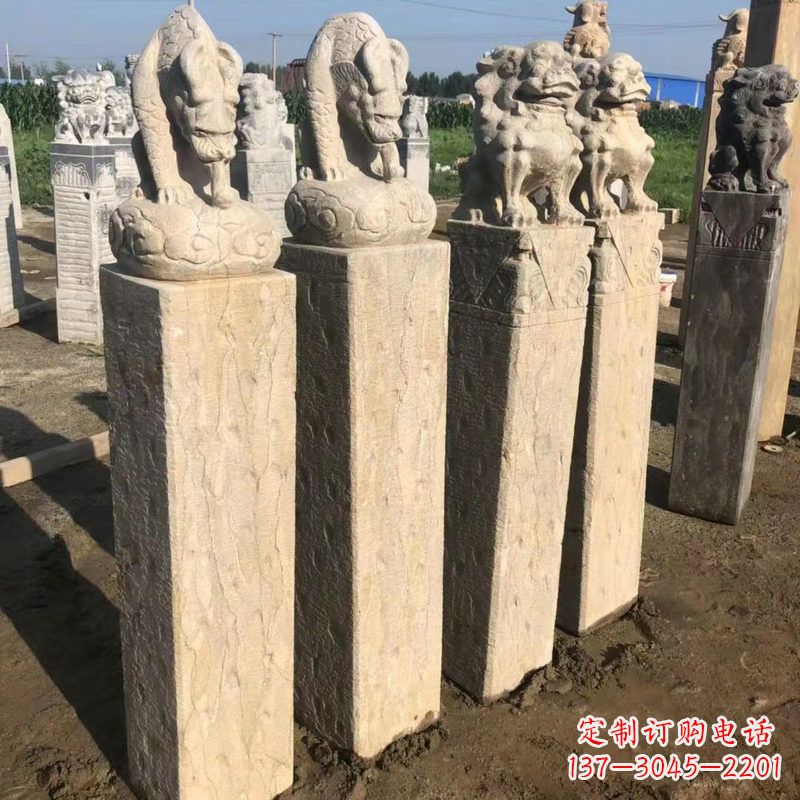 威海仿古麒麟貔貅马柱雕塑