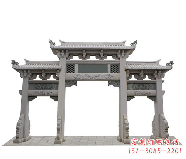 威海精美仿古三门牌坊石雕