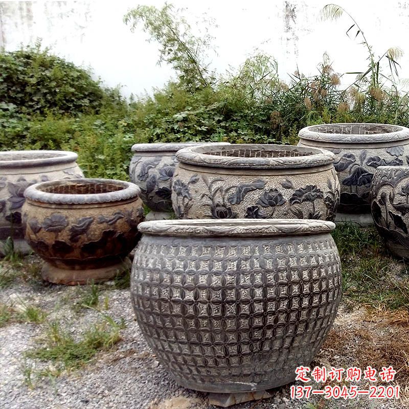 威海仿古石雕花盆水缸