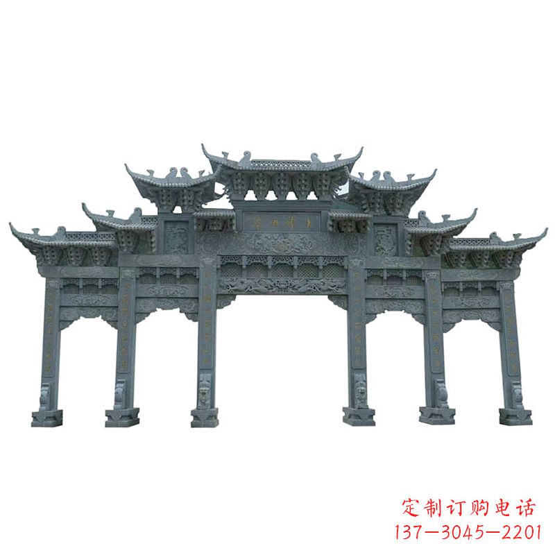 威海仿古石雕牌楼五门石牌坊